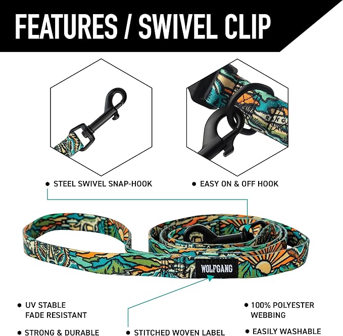 Wolfgang Heavy Duty Dog Leash, Pull-Tested for Walking & Training, WildWolf Print, Small