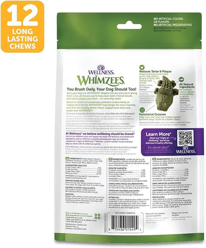 Whimzees Wellness Alligator Dog Dental Treat, Chews, Freshens Breath, Medium Size, 12.7 oz Bag, 12 Count