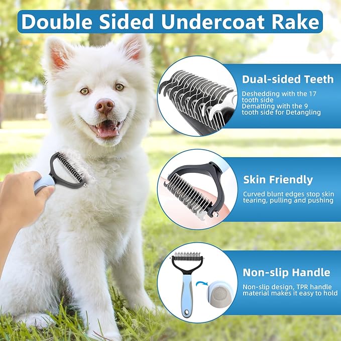 Dog Brush Dog Grooming Kit 6PCS Dog Brush for Shedding-Dog Brushes for Grooming, Dematting Comb for Dogs, Cat Nail Clipper with Nail File, Flea Comb, Bath Brush(Blue)