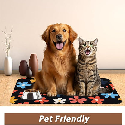 Abstract Groovy Flower Dog Food Mat for Floors,Absorbent Pet Food and Water Bowl Mats,Non-Slip Pet Feeding Mat,Pet Supplies 12" x 20"
