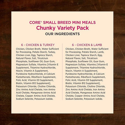 Wellness CORE Small Breed Mini Meals Shredded Variety Pack Adult Wet Dog Food, Grain Free, Natural, 3 oz, Pack of 12