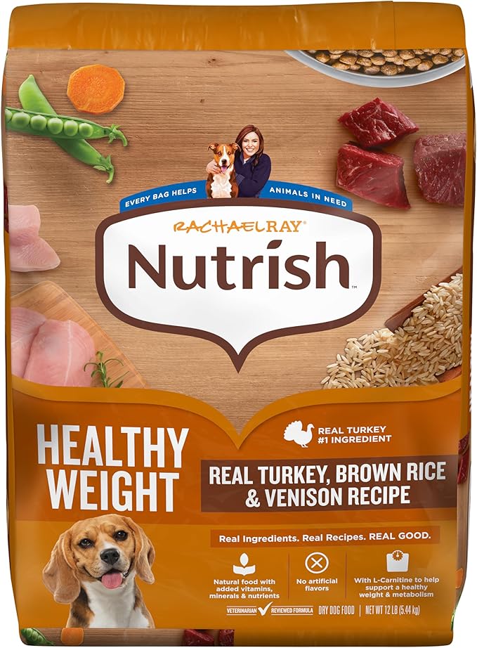 Nutrish Rachael Ray Healthy Weight Adult Dry Dog Food Real Turkey, Brown Rice & Venison Recipe, 12 lb. Bag