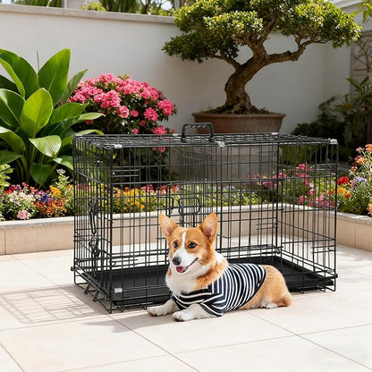 FDW 30-Inch Dog Crate Pet Cage with Metal Folding Design Plastic Tray Indoor Outdoor Dog Kennel Cage for Small and Medium Dogs,Dark Black