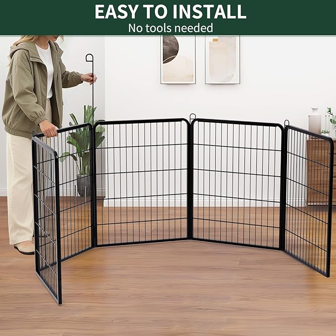 PETIME Dog Playpen,Metal Exercise Puppy Pen Heavy Duty Kennels Yard Fence Indoor/Outdoor 27" W x 32" H 8 Panels Dog Cage with Octagon Top Cover and Bottom Pad