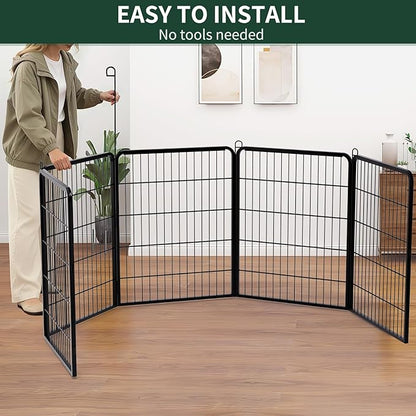 PETIME Dog Playpen,Metal Exercise Puppy Pen Heavy Duty Kennels Yard Fence Indoor/Outdoor 27" W x 32" H 8 Panels Dog Cage with Octagon Bottom Pad