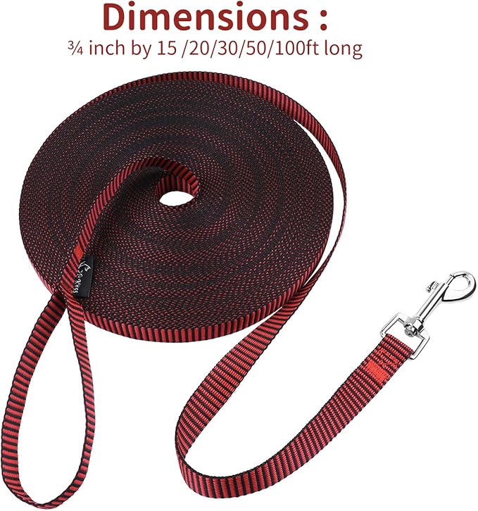 Hi Kiss Dog/Puppy Obedience Recall Training Agility Lead - 15ft 20ft 30ft 50ft 100ft Training Leash - Great for Training, Play, Camping, or Backyard(20ft,Black_red)
