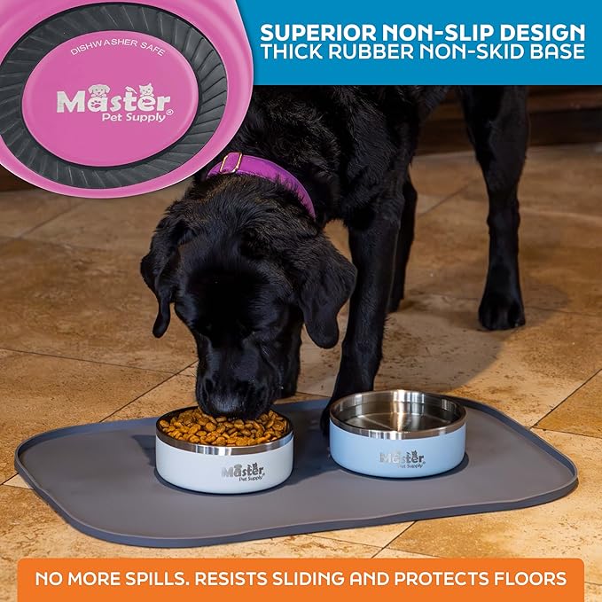 Master Pet Supply Stainless Steel Dog Bowls - 25 oz, Heavy Duty - Hyper Pink, Double Wall Extra-Thick Insulated, Non-Slip Pet Water Bowl for Dogs, Cats & Pets, Anti Rust Metal, Dish Washer Safe