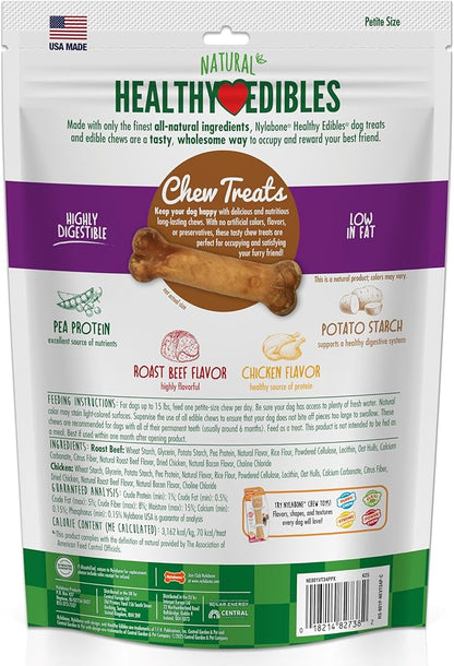 Nylabone Healthy Edibles Natural Dog Chews, Long Lasting Bones for Dogs, Roast Beef & Chicken Flavor Dog Treats, X-Small (34 Count)
