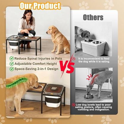 Elevated Dog Bowls with Storage Container ，Raised Dog Bowls for Large Dogs，15-18 lb Airtight Dog Food Storage Container, Adjustable Height Feeding Station