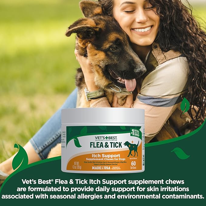 Vet's Best Natural Flea & Tick Soft Chews for Dogs – Natural Supplement for Dog Flea and Tick Prevention – Veterinarian-Formulated Itch Relief and Immune Support – Made in USA – 60 Chews