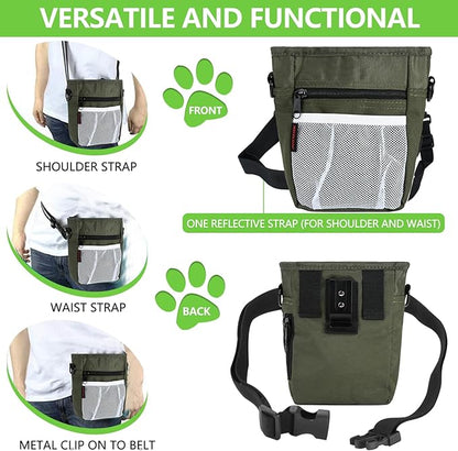 kissleaf Dog Treat Pouches for Pet Training with Magnetic Closure Treat Pouches for Pet Training,Large Dog Treat Training Pouch and Dog Clicker,Training Treat Pouch Built-in Poop Bag Dispenser-Green
