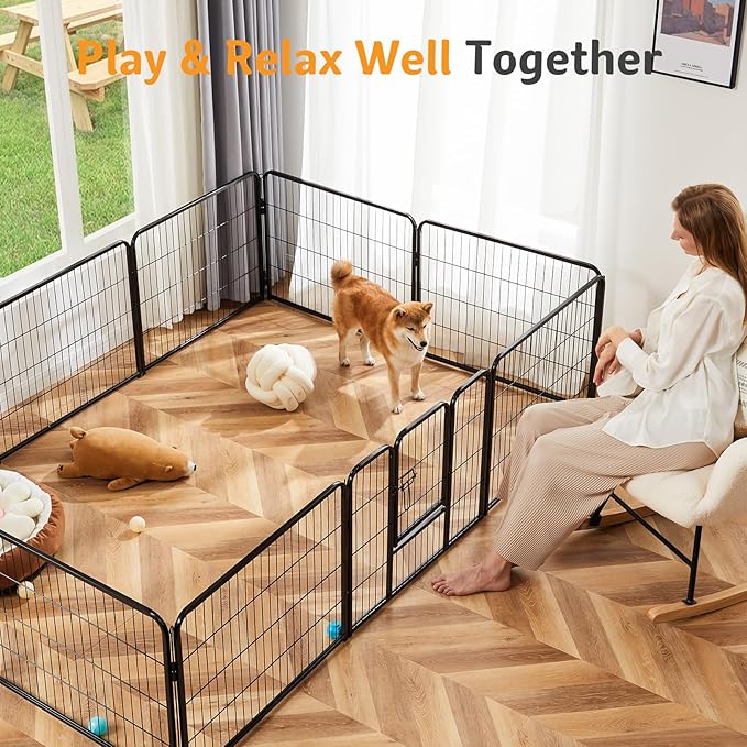 NEWBULIG Dog Playpen for Indoor 40 Inch 2 Panels - Portable Heavy Duty Metal Pet Exercise Pen, Foldable Small Medium Large Dog Puppy Playpen Fence for Outdoor RV, Camping, Yard, Garden