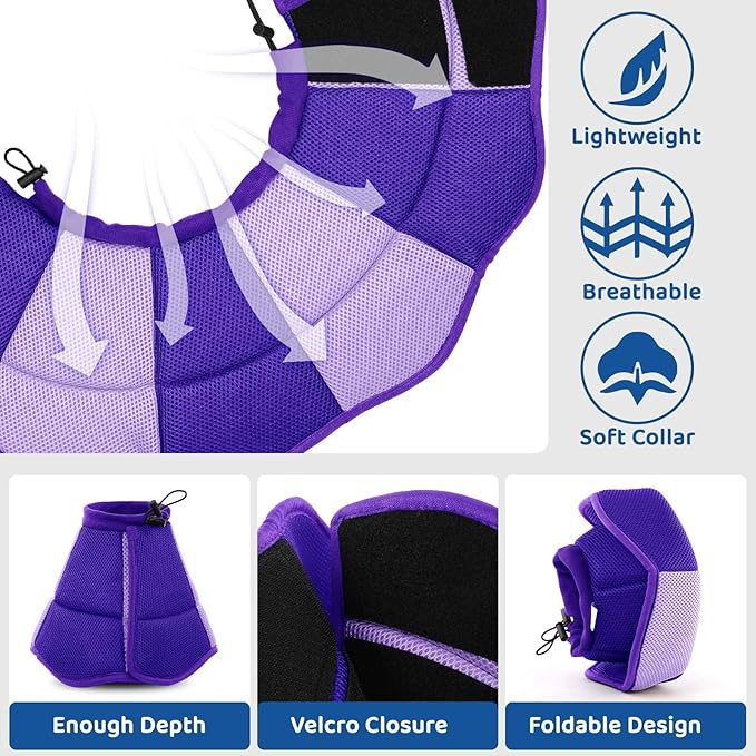 SUNFURA Dog Cone - Soft Cone for Dogs to Stop Licking, Pet E-Collar Alternative After Surgery, Adjustable Pet Recovery Collar for Wound Healing, Purple Large