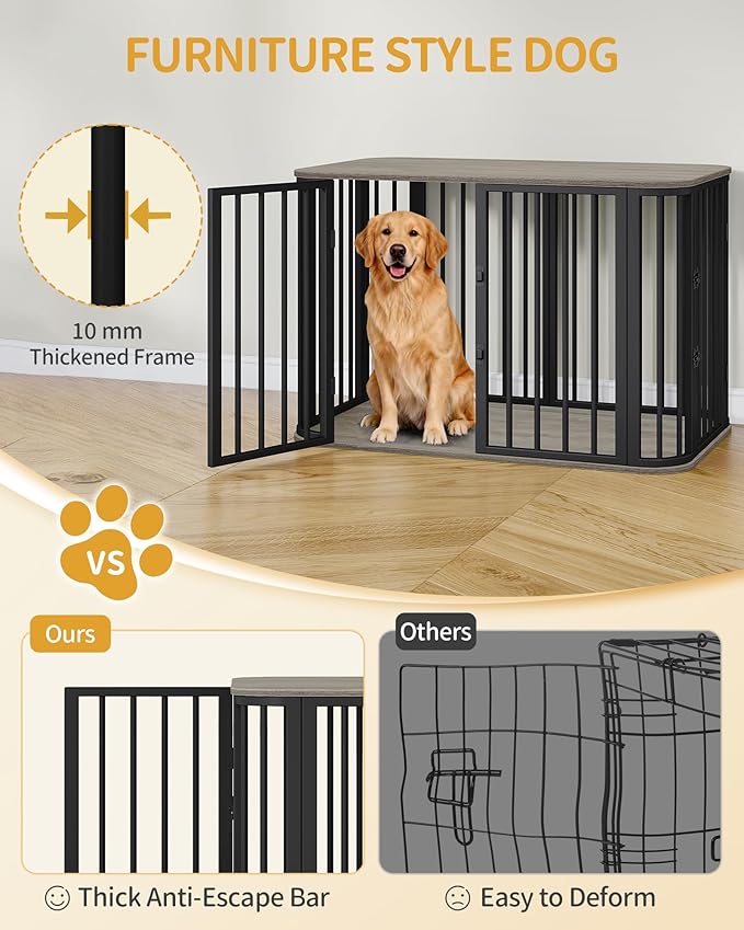 Hzuaneri 39.4'' Dog Crate Furniture, L Indoor Dog Kennel Dogs Cage, Modern Decorative Pet House for Small/Medium/Large Dogs, Anti-Chew & Anti-Escape, Kennel End Side Table, Greige Black DFC88705B