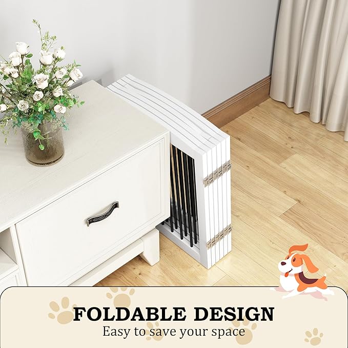 PUPETPO Freestanding Pet Gates with Walk Through Door, Dog Indoor Fence, Dog Gate for The House, Stairs, Extra Wide Pet Gate, Support Feet Included, 120 Inch Wide, 6 Panels 24" Tall, White & Black