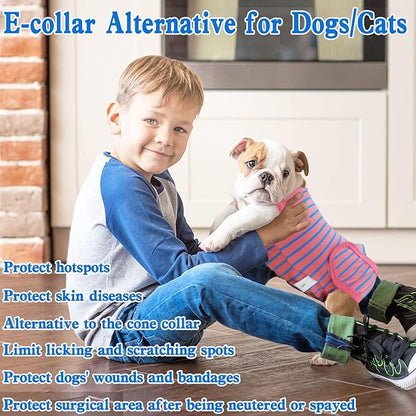 Dog Surgery Recovery Suit, Recovery Shirt for Male Female Dog Cats, Cone E-Collar Alternative Abdominal Wounds Spay Bandages Onesie, Anti-Licking Pet Surgical Recovery Suit,Pink Large