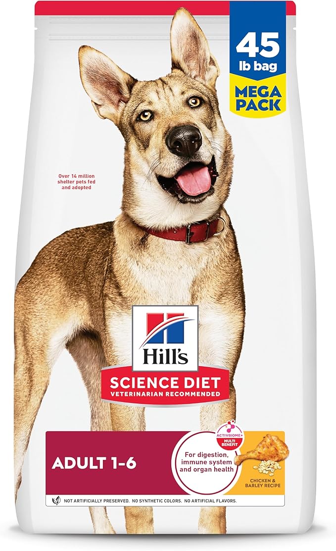 Hill's Science Diet Adult 1-6 Dry Dog Food, Chicken & Barley, 45 lb. Bag