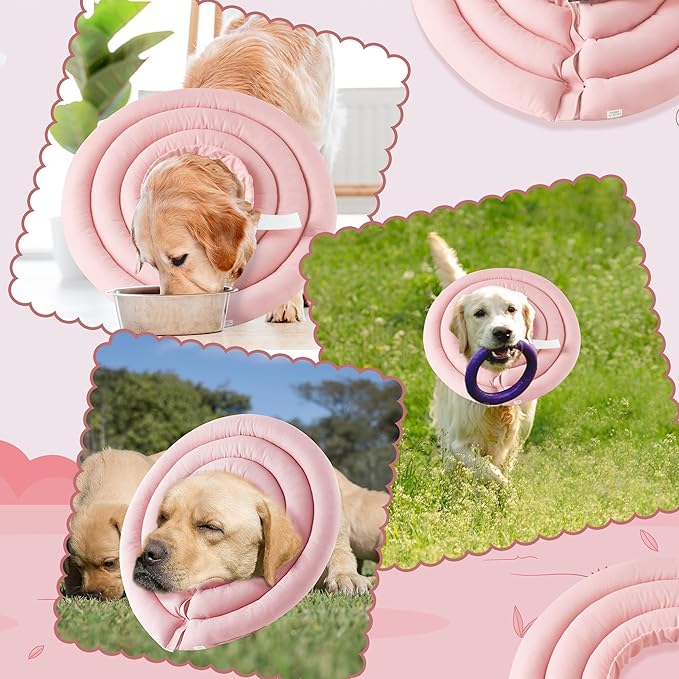 Soft Dog Cone Collar - Adjustable Recovery Cone for Large Dogs After Surgery to Stop Licking, Waterproof Elizabethan Protective Neck Donut Collar Alternative for Pet (Pink, XL)