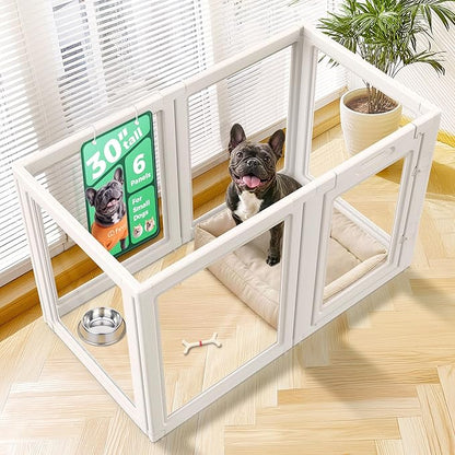 FXW AuraSpace Acrylic Indoor Dog Playpen for Small and Medium Dogs, 30 Inch, 6 Panels, White