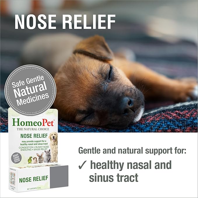 HomeoPet Nose Relief, Safe and Natural Sinus Supplement for Cats, Dogs, and Other Small Animals, 15 Milliliters