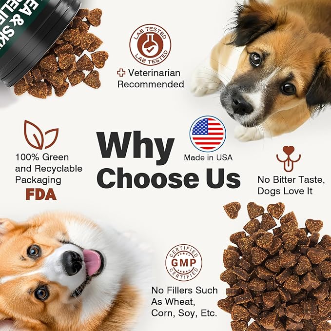 Dog Flea and Tick Prevention Allergy Chews - Omega 3 Skin and Coat Supplement,Immune Support,Natural Yeast,Itching & Licking Relief Treatment Chewable,Bites,Chews for Dogs Itching-200 Count