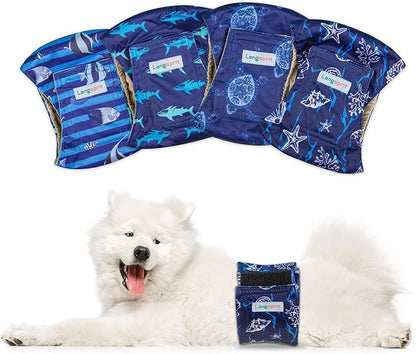 Male Dogs Diapers Belly Bands(4Pack), Washable Reusable Male Boy Doggy Wraps Panties for Doggie Puppy Pooping Potty Training Incontinence Marking Pañal para Perro Medium