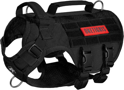 OneTigris Tactical Dog Harness for Small Dogs, No Pull Small Dog Vest Harness with Handles Breathable Military Dogs Molle Vests, Harness for Walking Hiking Training (Black, XS)