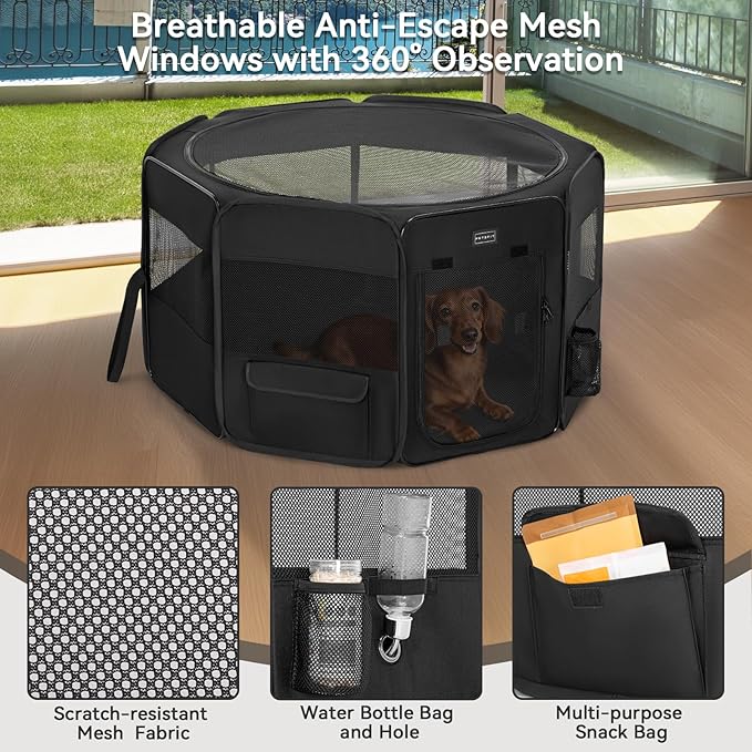 PETSFIT Portable Dog Playpen,36" Dog Play Pen Indoors with Removable Waterproof Mat & Zippered Roof | RV, Camping, Travel Dog Pen | Whelping & Cat Observation Space(36" L x 36" W x 21" H)