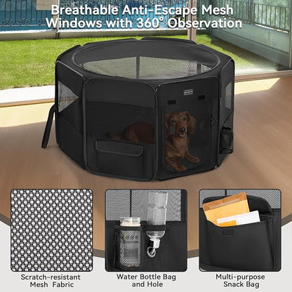 PETSFIT Portable Dog Playpen,36" Dog Play Pen Indoors with Removable Waterproof Mat & Zippered Roof | RV, Camping, Travel Dog Pen | Whelping & Cat Observation Space(36" L x 36" W x 21" H)