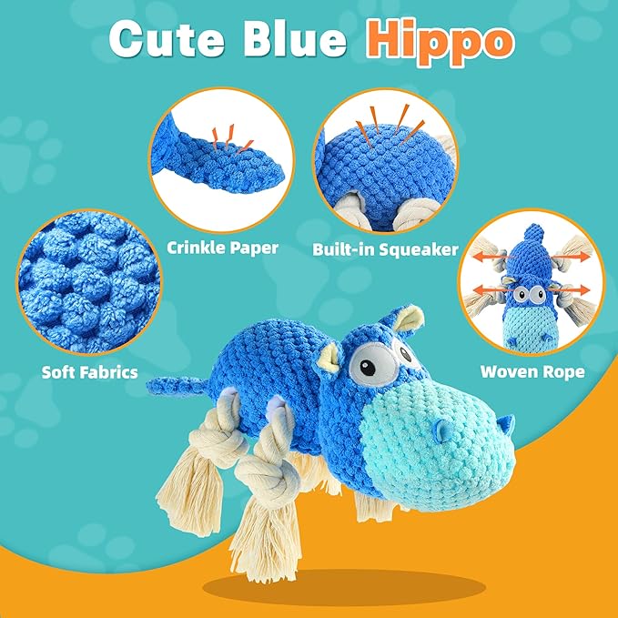 TOOPTATE Squeaky Dog Toys - Plush Stuffed Animal Dog Toys for Large, Medium, Small Dogs to Keep Them Busy (Blue, Large)