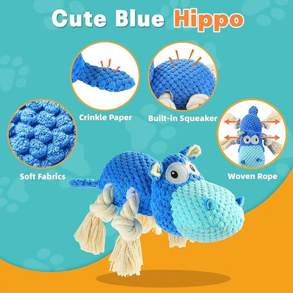 TOOPTATE Squeaky Dog Toys - Plush Stuffed Animal Dog Toys for Large, Medium, Small Dogs to Keep Them Busy (Blue, Large)