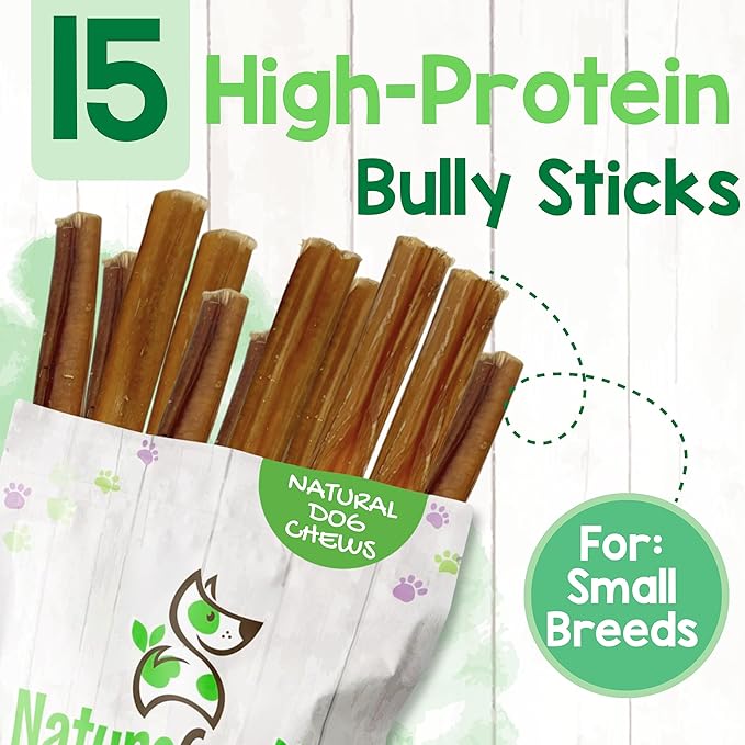 Nature Gnaws Small Bully Sticks for Dogs 5-6" (15 Count) - Long Lasting for Light Chewers and Puppies - Natural Thin Beef Dog Chew Bones - Rawhide Free