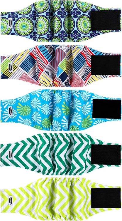 Male Dog Diapers, High Absorbing Dog Belly Bands for Male Dogs, Washable Reusable Dog Males Wraps(5 Pack)
