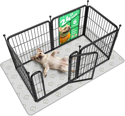 FXW Rollick Unleashed Dog Playpen for Indoor, Yard, RV Camping, 24 inch 6 Panels Dog Pen with Washable Pee Pad for Small and Puppy Dogs, Black│Patented