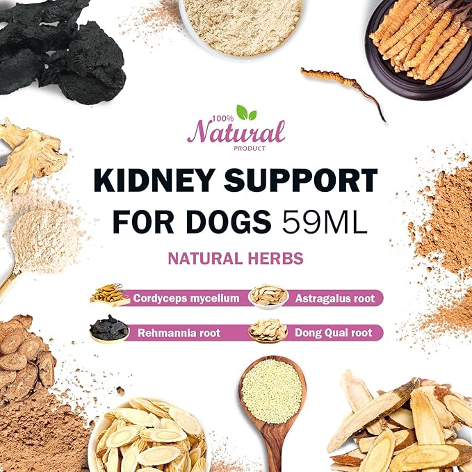 Kidney Support Supplement for Dogs - Supports Kidney Function Health in Dog - Natural Herbal Drops 2 oz - Improve Blood in Urine, Lack of Appetite, Weight Loss, Excessive Drinking, Lethargy, Dull Coat