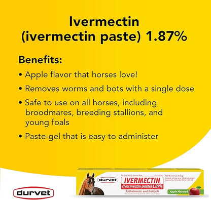 Ivermectin Paste Dewormer - 6.08g dose @ 1.87%-Apple Flavored, 6 Count
