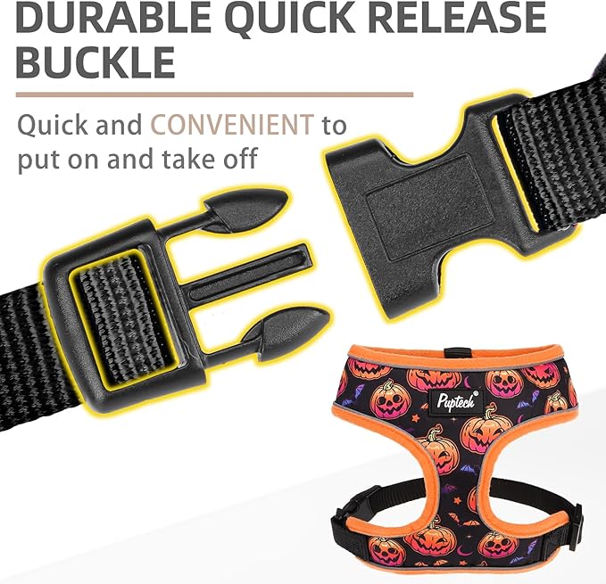 PUPTECK Soft Mesh Dog Harness and Leash Set Pet Puppy Cat Comfort Padded Vest No Pull Harnesses, Halloween Orange, S