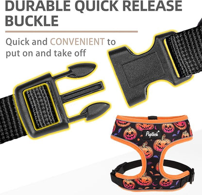 PUPTECK Soft Mesh Dog Harness and Leash Set Pet Puppy Cat Comfort Padded Vest No Pull Harnesses, Halloween Orange, M