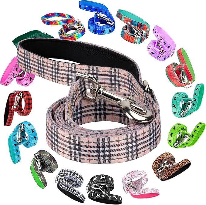 EcoBark Dog Leash - Soft & Reflective Comfort Leash with Padded Handle - Safe, Strong, & Durable for Small, Medium or Large Dogs (Tan Plaid)