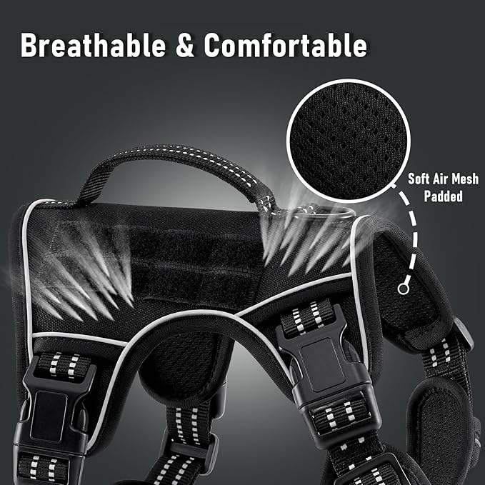 No Pull Dog Harness for Extra Large Dogs, Release on Neck, for Alaska Malamute, Bull Mastiff, Rottweiler, Great Dane etc, for Training, Casual Walks, Jogging, Easy Control Vest with Handle, Black XL