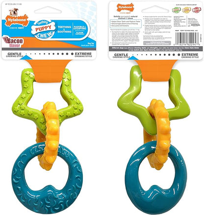 Nylabone New Puppy Starter Kit, 5 Chew Toys and 1 Natural Treat for Puppies, Multi Color, Bacon & Chicken Flavor, Small Dogs - Up to 25 lbs., 6 Pack