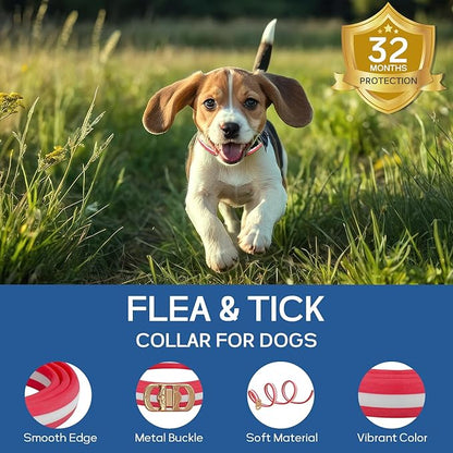 4 Pack Flea and Tick Collar for Dogs- 32 Months Fleas and Ticks Treatment - Water Resistant Dog Flea Collars for Puppy Small Medium Large Dog- Red & White