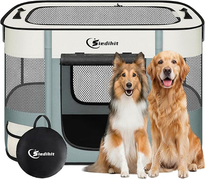 Dog Playpen,Cat Pet Puppy Pen,Portable Playpens for Dogs Indoor Outdoor Travel Camping Use,Foldable Dog Kennel Tent Crate for Rabbit Small Animals with Carrying Case (Grey, Large)