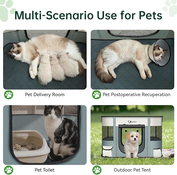 Dog Playpen,Cat Pet Puppy Pen,Portable Playpens for Dogs Indoor Outdoor Travel Camping Use,Foldable Dog Kennel Tent Crate for Rabbit Small Animals with Carrying Case (Grey with Pad, Small)