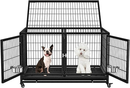 BOLDBONE 43 inch Heavy Duty Dog Crate for Large Dogs, Stackable Dog Kennels and Metal Wire Cages with Feeding Bowls, Leak-Proof Pans, Removable Wire Trays and Divider, Extra Large XL XXL
