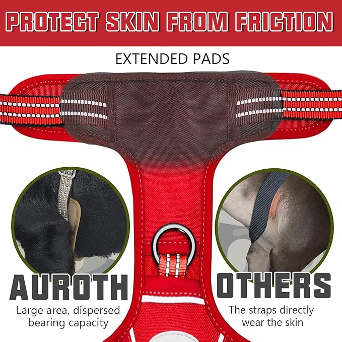 AUROTH Tactical Dog Harness for Large Dogs No Pull Adjustable Pet Harness Reflective K9 Working Training Easy Control Pet Vest Military Service Dog Harnesses Red M