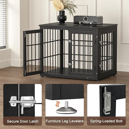 rehomerance 32 Inch Heavy Duty Dog Crate Furniture for Medium and Small Dogs, Decorative Pet House End Table, Wooden Cage Kennel Furniture Indoor, Black
