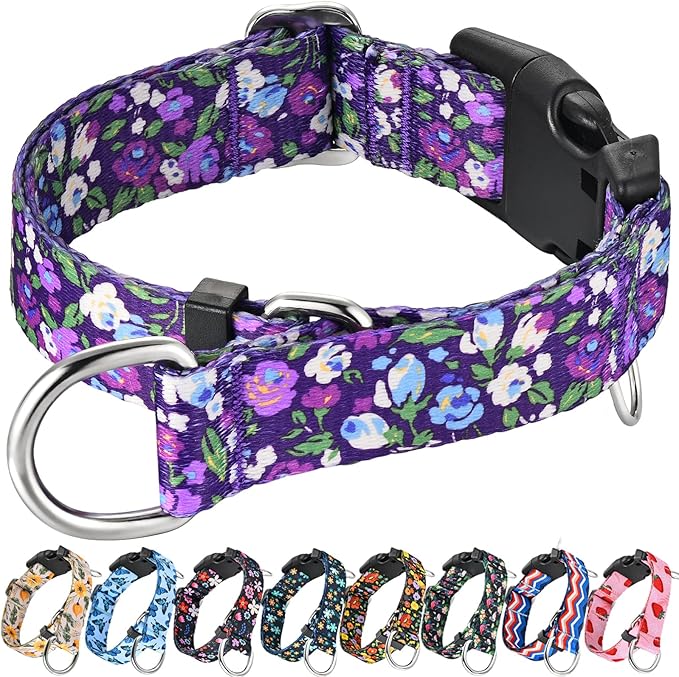 Martingale Collar for Dogs with Buckle Floral No Pull Training Dog Collars (Purple Floral, XSmall)