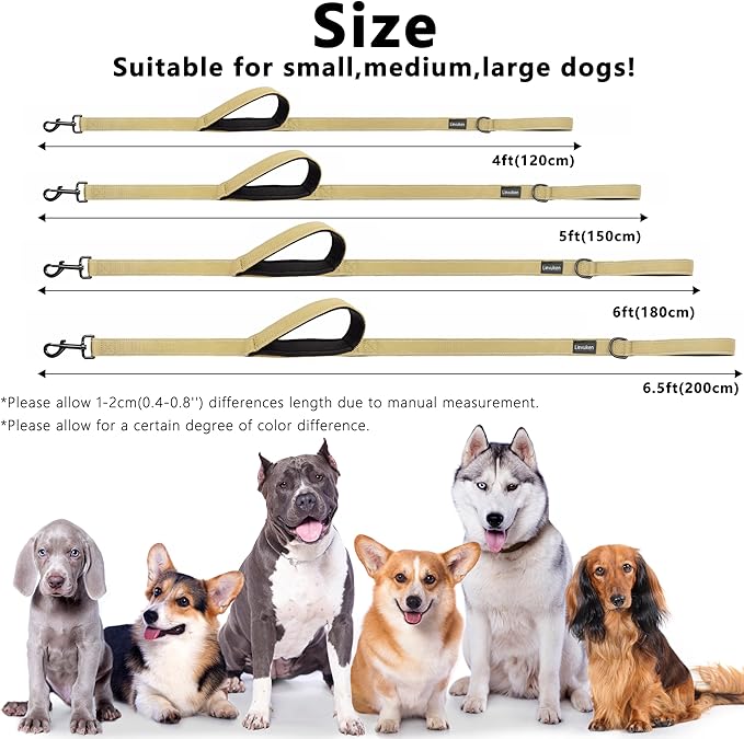 Dog Leash 5ft Long, Double Handle Dog Leash for Safety Control Training, Heavy Duty Dog Leads with Traffic Padded Handles, Reflective Leashes for Small Medium Large Dogs(5ft, Brown)