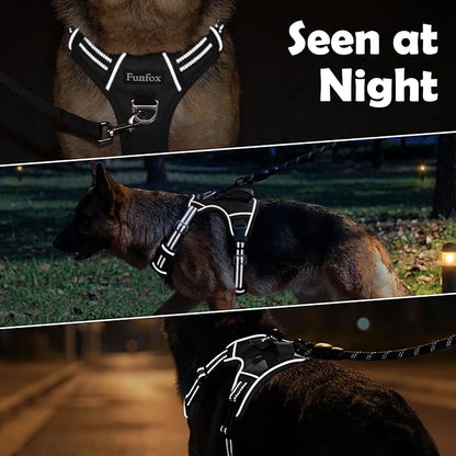 Funfox Dog Harness for X-Large Dog No Pull, Adjustable Pet Vest Harness, Vertical Handle Easy Control with 2 Leash Clips, Soft Material, Reflective Safe Night Walking for X-Large Size, Black, XL